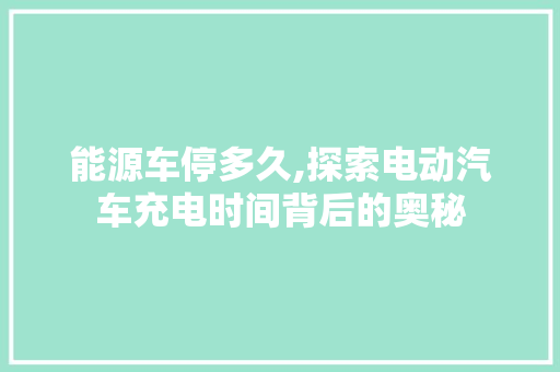 能源车停多久,探索电动汽车充电时间背后的奥秘