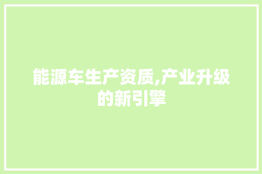 能源车生产资质,产业升级的新引擎