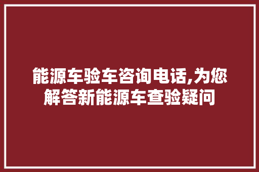 能源车验车咨询电话,为您解答新能源车查验疑问