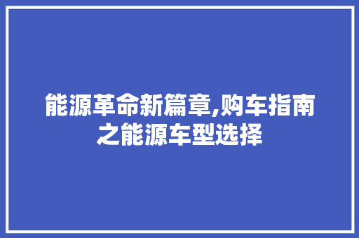 能源革命新篇章,购车指南之能源车型选择