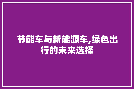 节能车与新能源车,绿色出行的未来选择