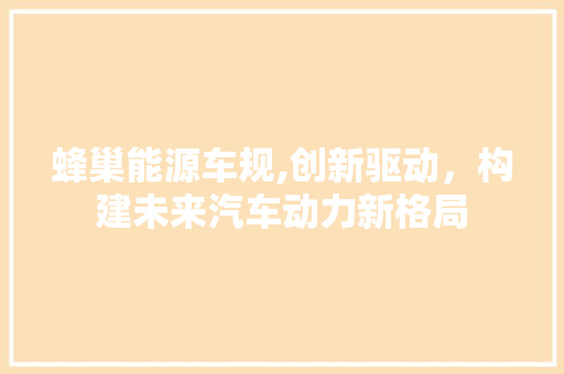 蜂巢能源车规,创新驱动，构建未来汽车动力新格局