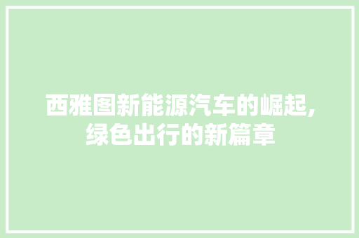 西雅图新能源汽车的崛起,绿色出行的新篇章
