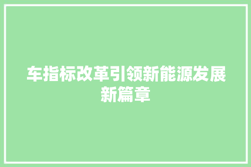 车指标改革引领新能源发展新篇章