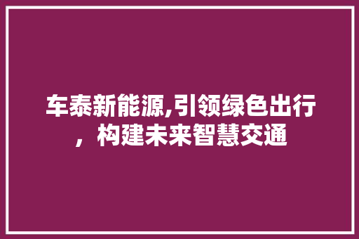 车泰新能源,引领绿色出行，构建未来智慧交通