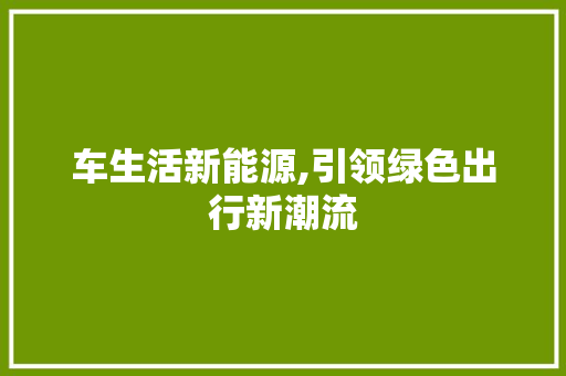 车生活新能源,引领绿色出行新潮流