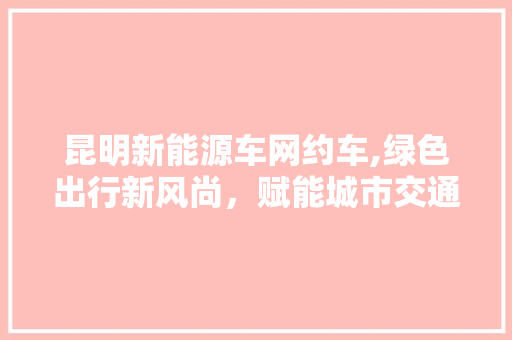 昆明新能源车网约车,绿色出行新风尚，赋能城市交通新未来