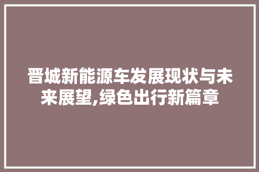 晋城新能源车发展现状与未来展望,绿色出行新篇章