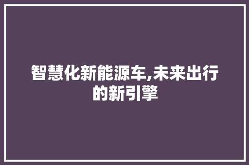 智慧化新能源车,未来出行的新引擎