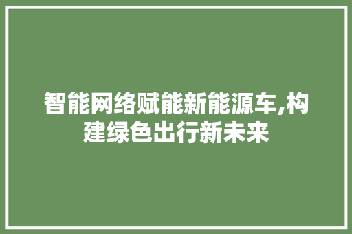 智能网络赋能新能源车,构建绿色出行新未来