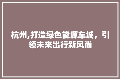 杭州,打造绿色能源车城，引领未来出行新风尚