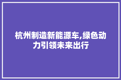 杭州制造新能源车,绿色动力引领未来出行