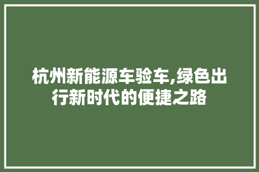 杭州新能源车验车,绿色出行新时代的便捷之路