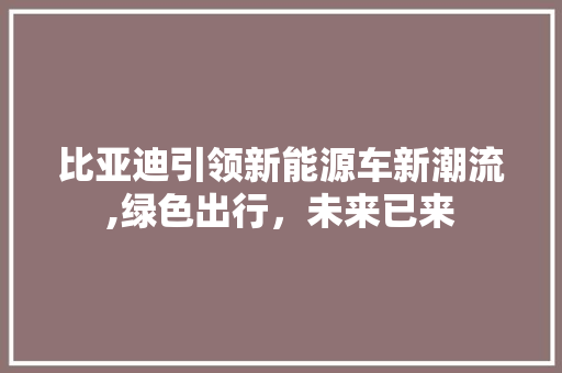 比亚迪引领新能源车新潮流,绿色出行，未来已来