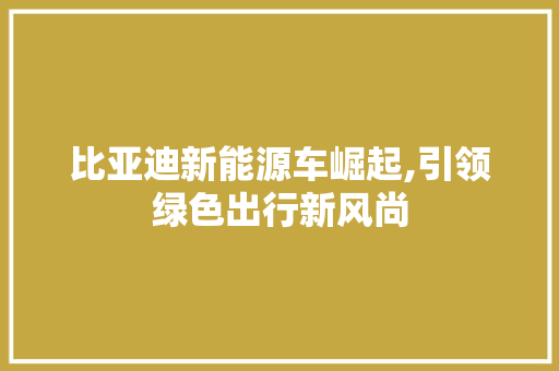 比亚迪新能源车崛起,引领绿色出行新风尚