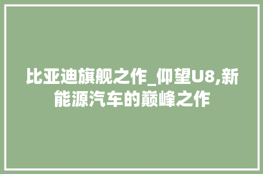 比亚迪旗舰之作_仰望U8,新能源汽车的巅峰之作