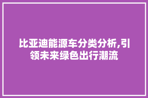 比亚迪能源车分类分析,引领未来绿色出行潮流