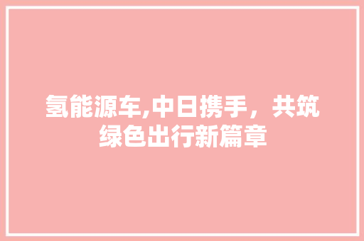 氢能源车,中日携手，共筑绿色出行新篇章