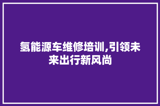 氢能源车维修培训,引领未来出行新风尚