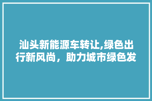 汕头新能源车转让,绿色出行新风尚，助力城市绿色发展