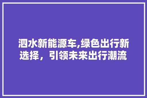 泗水新能源车,绿色出行新选择，引领未来出行潮流