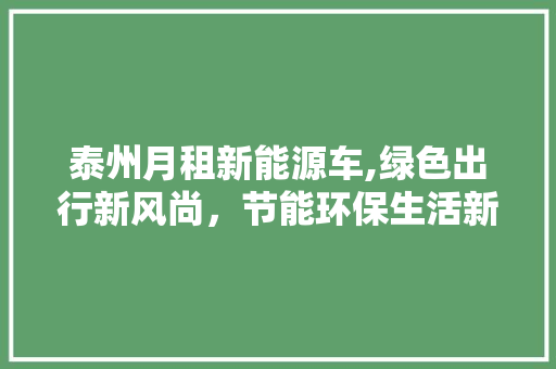 泰州月租新能源车,绿色出行新风尚，节能环保生活新篇章