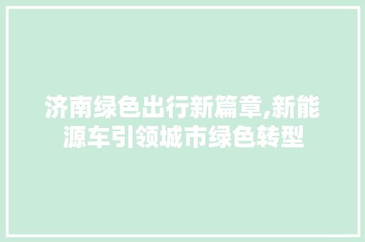 济南绿色出行新篇章,新能源车引领城市绿色转型