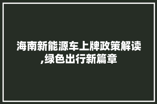 海南新能源车上牌政策解读,绿色出行新篇章