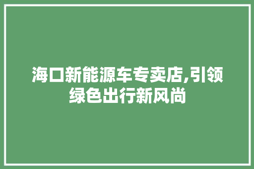 海口新能源车专卖店,引领绿色出行新风尚