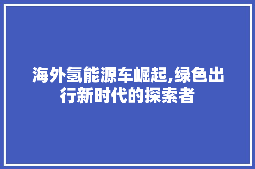 海外氢能源车崛起,绿色出行新时代的探索者