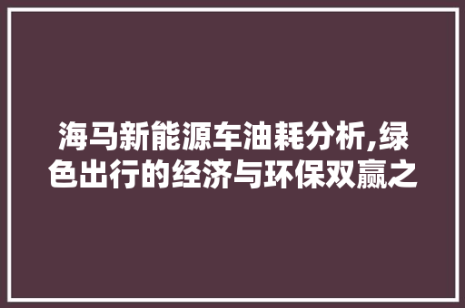 海马新能源车油耗分析,绿色出行的经济与环保双赢之路