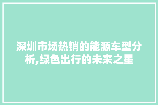 深圳市场热销的能源车型分析,绿色出行的未来之星