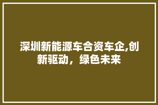 深圳新能源车合资车企,创新驱动，绿色未来