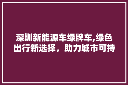 深圳新能源车绿牌车,绿色出行新选择，助力城市可持续发展