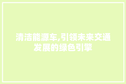 清洁能源车,引领未来交通发展的绿色引擎