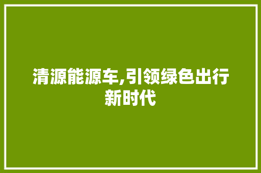 清源能源车,引领绿色出行新时代