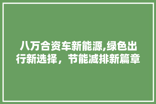 八万合资车新能源,绿色出行新选择，节能减排新篇章