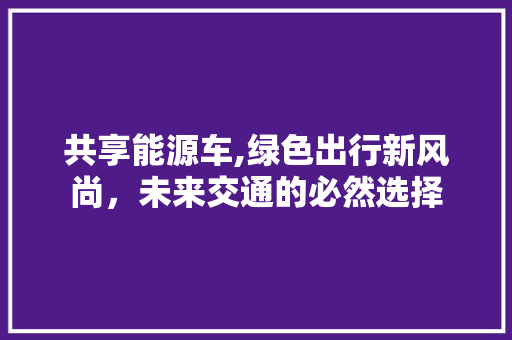 共享能源车,绿色出行新风尚，未来交通的必然选择