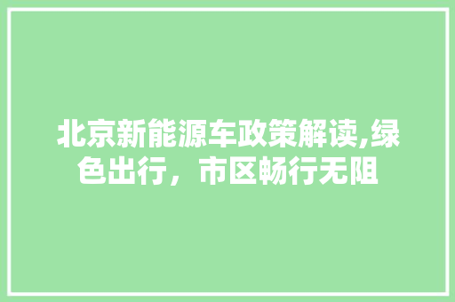 北京新能源车政策解读,绿色出行，市区畅行无阻