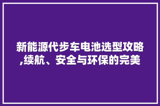 新能源代步车电池选型攻略,续航、安全与环保的完美平衡