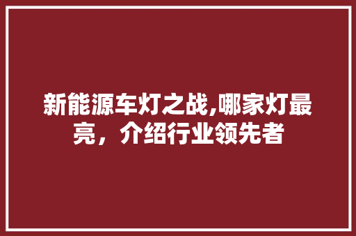新能源车灯之战,哪家灯最亮，介绍行业领先者