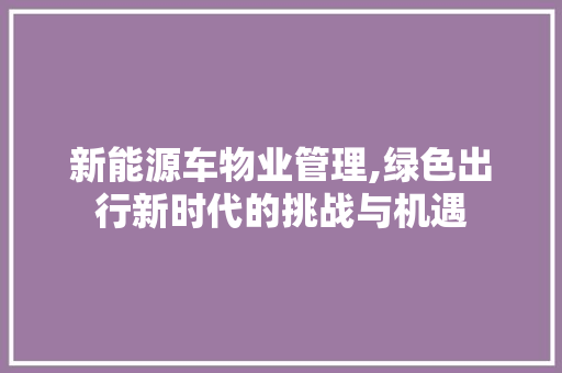 新能源车物业管理,绿色出行新时代的挑战与机遇