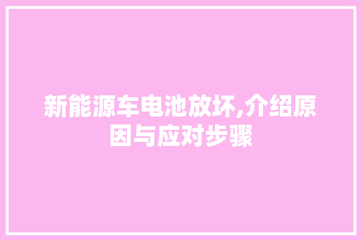 新能源车电池放坏,介绍原因与应对步骤