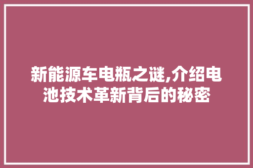 新能源车电瓶之谜,介绍电池技术革新背后的秘密