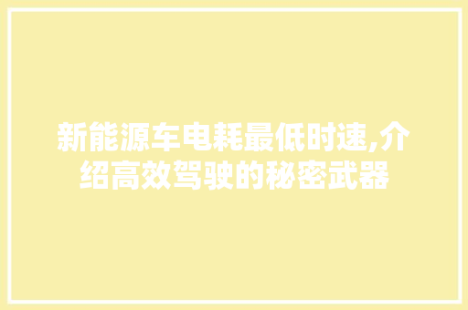 新能源车电耗最低时速,介绍高效驾驶的秘密武器