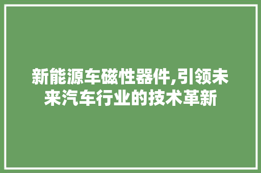 新能源车磁性器件,引领未来汽车行业的技术革新