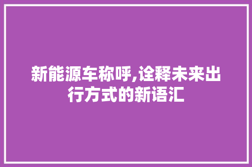 新能源车称呼,诠释未来出行方式的新语汇