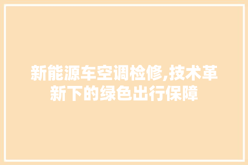 新能源车空调检修,技术革新下的绿色出行保障