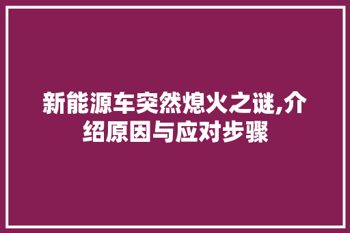 新能源车突然熄火之谜,介绍原因与应对步骤