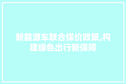新能源车联合保价政策,构建绿色出行新保障